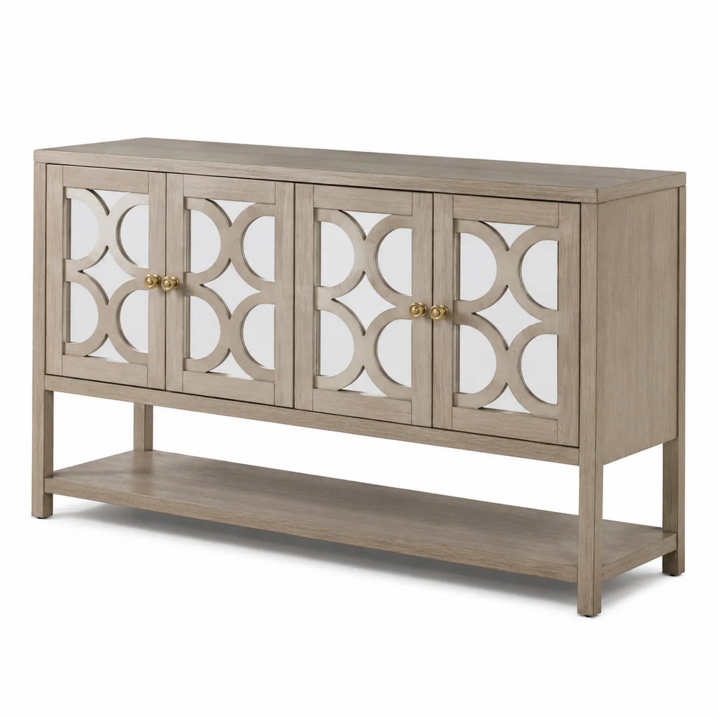 Aparador de madera y vidrio templado con puertas y estante inferior, Marrón Claro