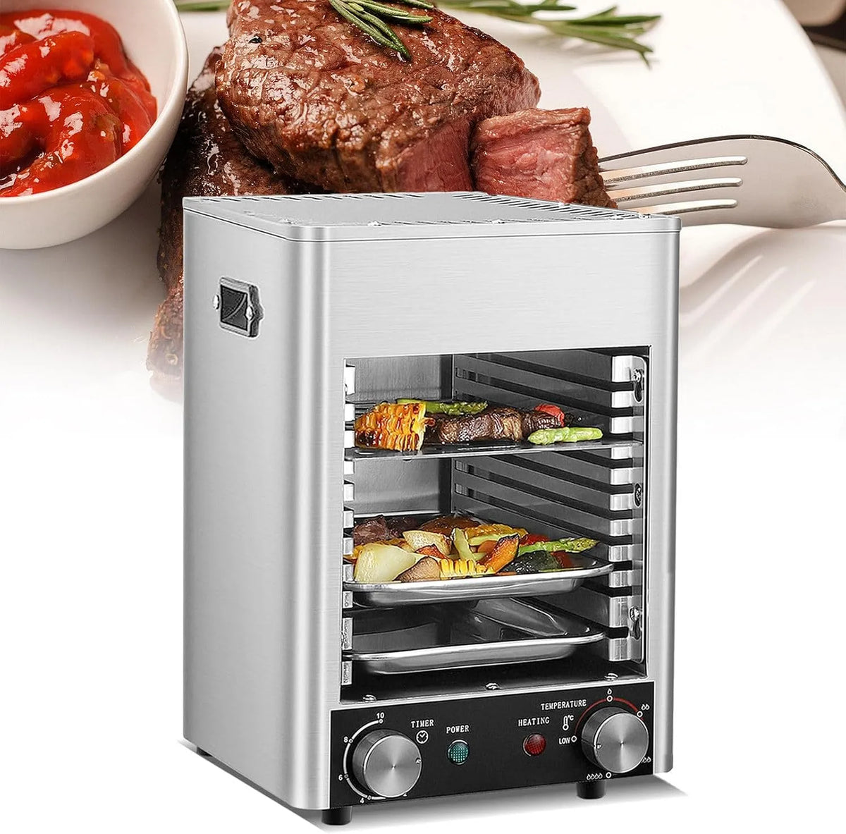 Elektrische oven, Elektrische Steakgrill, Draagbare Oven voor Binnen, Rookloze Elektrische Grill, Verwarmt Tot 800 Graden