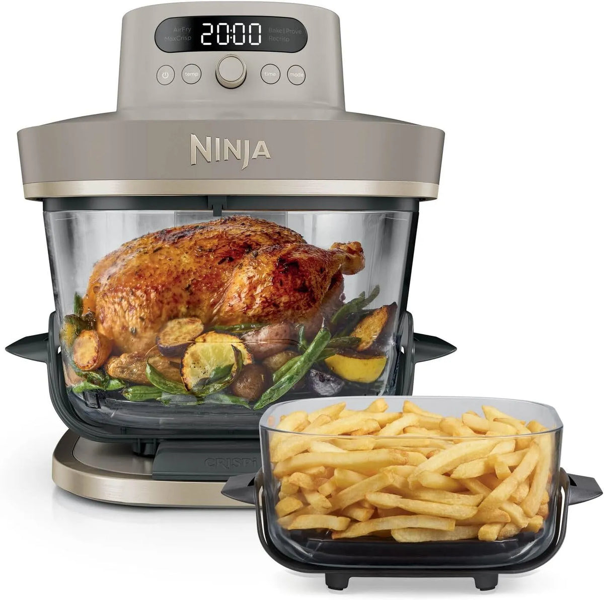 Ninja AS090EUSD airfryer, CRISPi PRO XL Glazen, Steengoud, heteluchtcirculatie met kookprogramma's