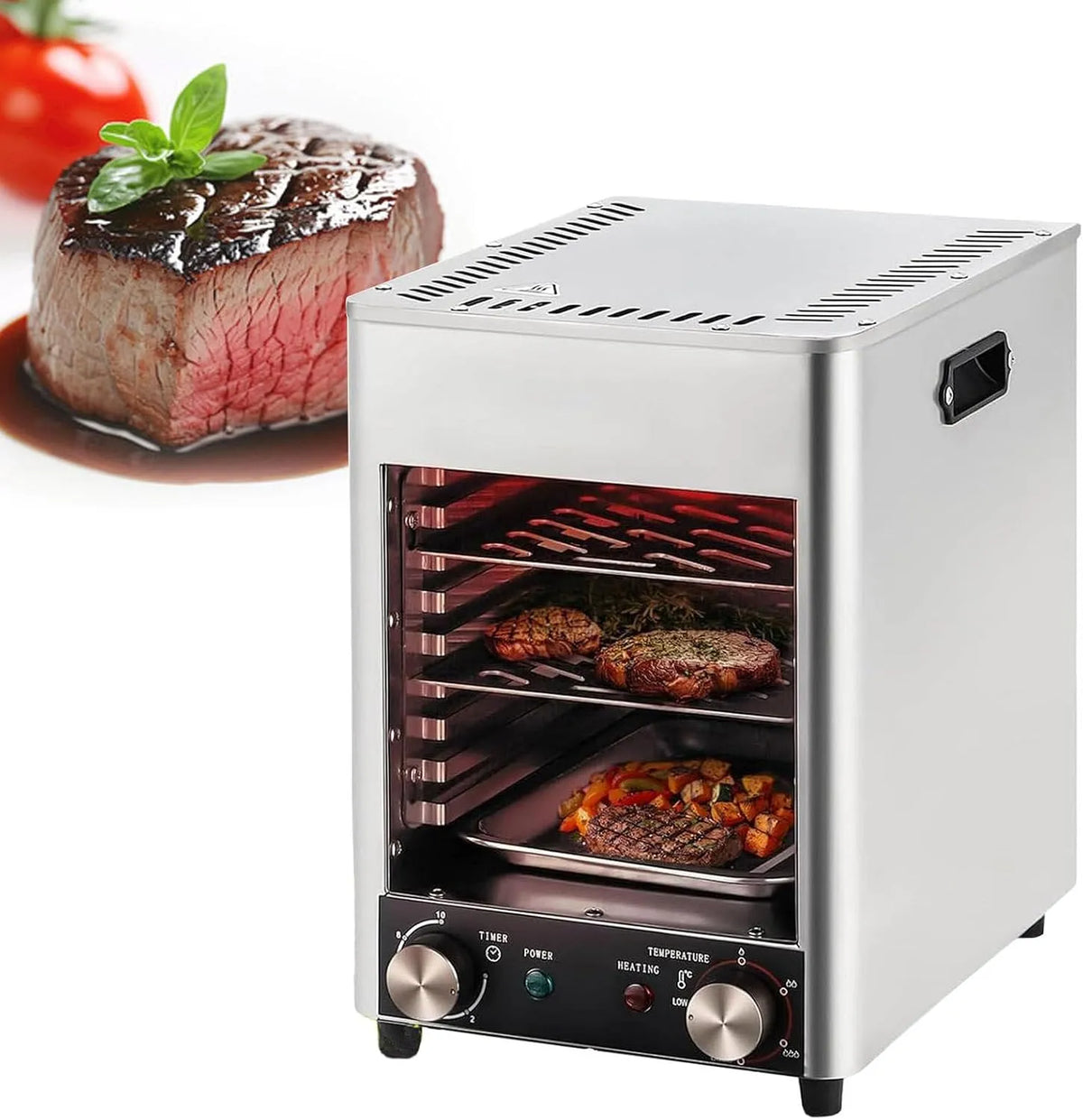 Elektrische oven, roestvrijstalen behuizing, draaispitfunctie, Slimme mini-oven met temperatuurregeling, Elektrische grill met draaispit