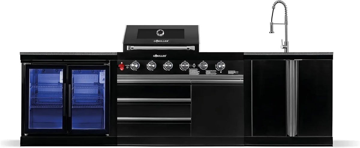 BG296 koelkast, roestvrijstalen behuizing, GORILLER, roestvrij staal met, rotisserie en regenbescherming, buitenkeuken zwart