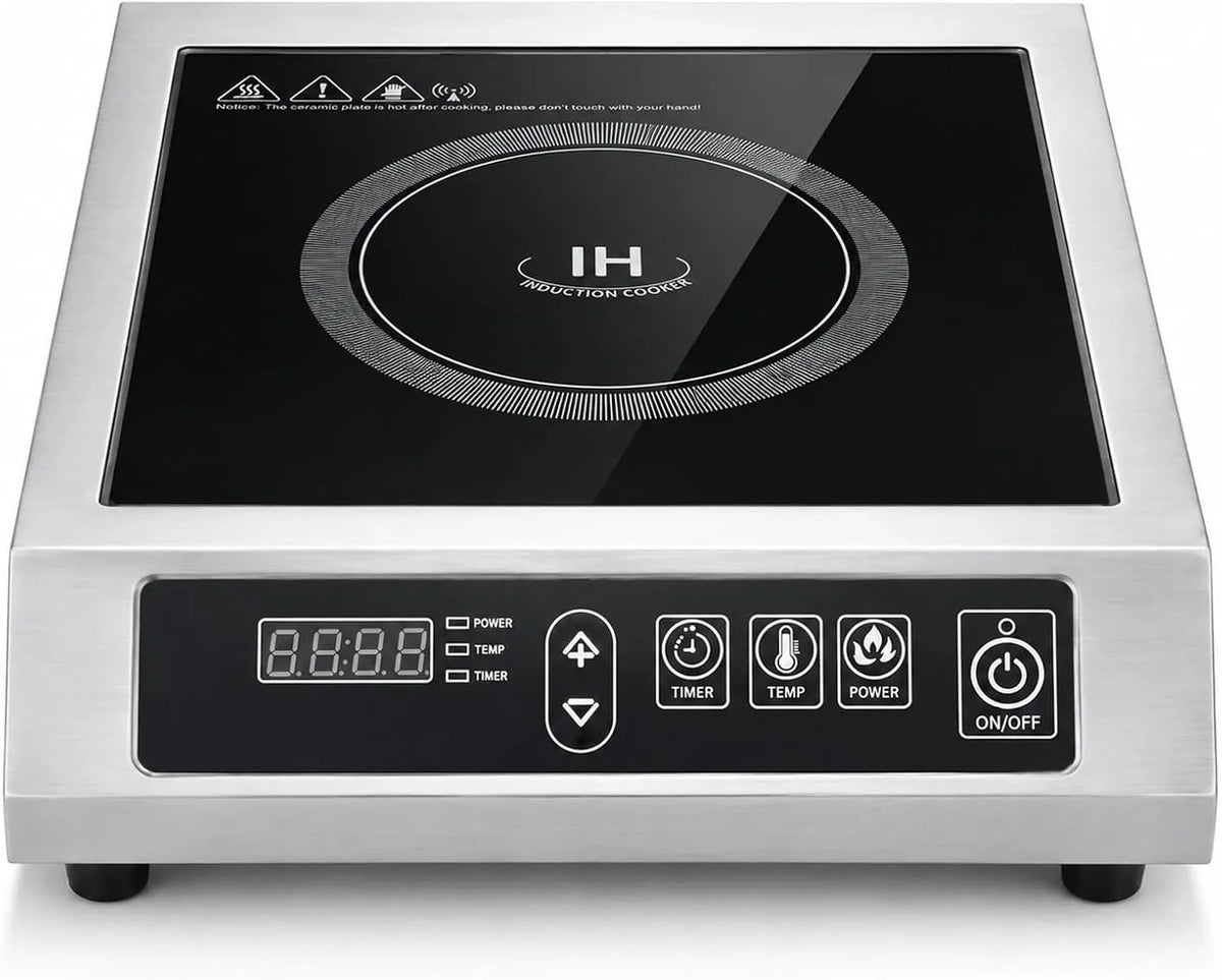 Commerciële inductie, 3500 W, 11,81 inch, roestvrijstalen behuizing, roestvrij staal, voor pannen met platte bodem, 4,72-11,81 inch diameter