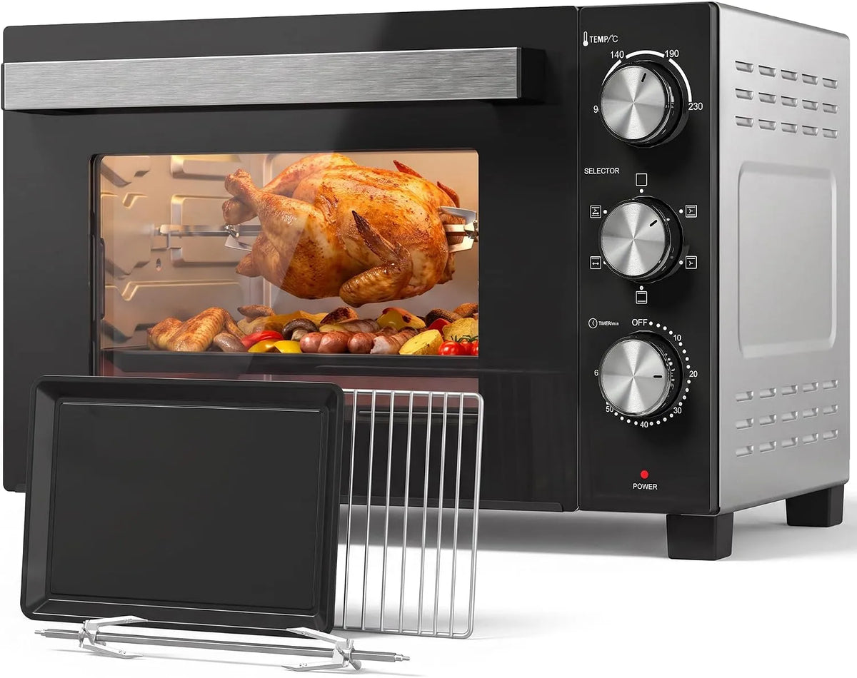 Elektrische oven, HOMCOM Mini-oven met circulatie, bakfuncties met temperatuur- en tijdregeling