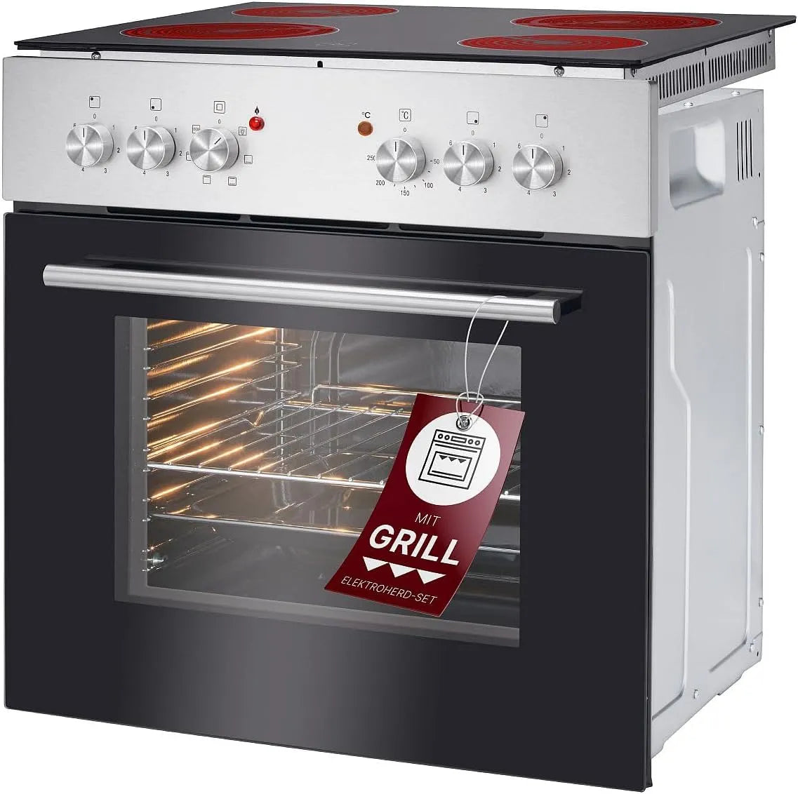 Bomann EHBC 7935 IX elektrische oven, 60 cm, roestvrijstalen behuizing, Oven met keramische kookplaat, Grill & boven-/onderwarmte, roestvrij staal