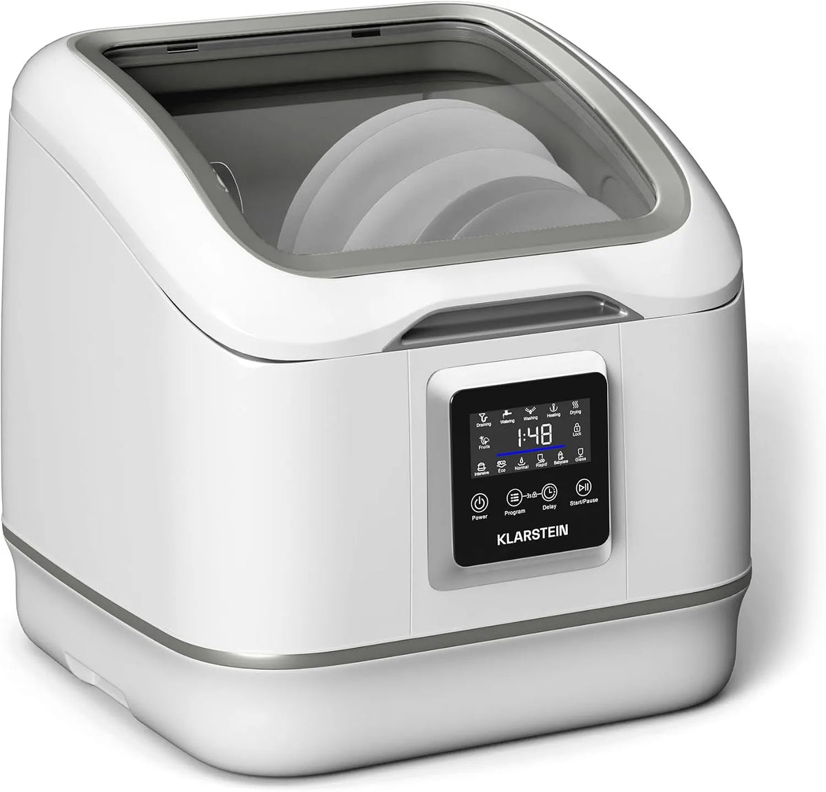 Klarstein vaatwasser, 55 dB, 7 programma's, touchbediening, stille werking, SilentScrub tafelmodel, compacte en draagbare tafelmodel voor 3 couverts