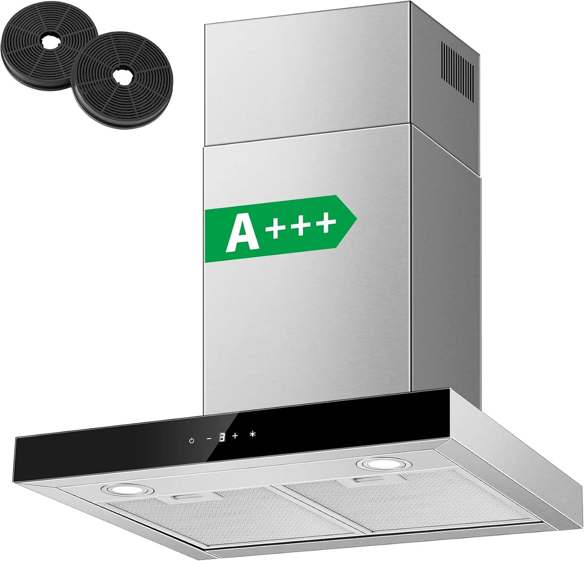 Afzuigkap, 450 m3/h, 60 cm, 3 standen, roestvrijstalen behuizing, heteluchtfunctie, TopStrong 60 cm, wandkappen incl. actieve koolfilter