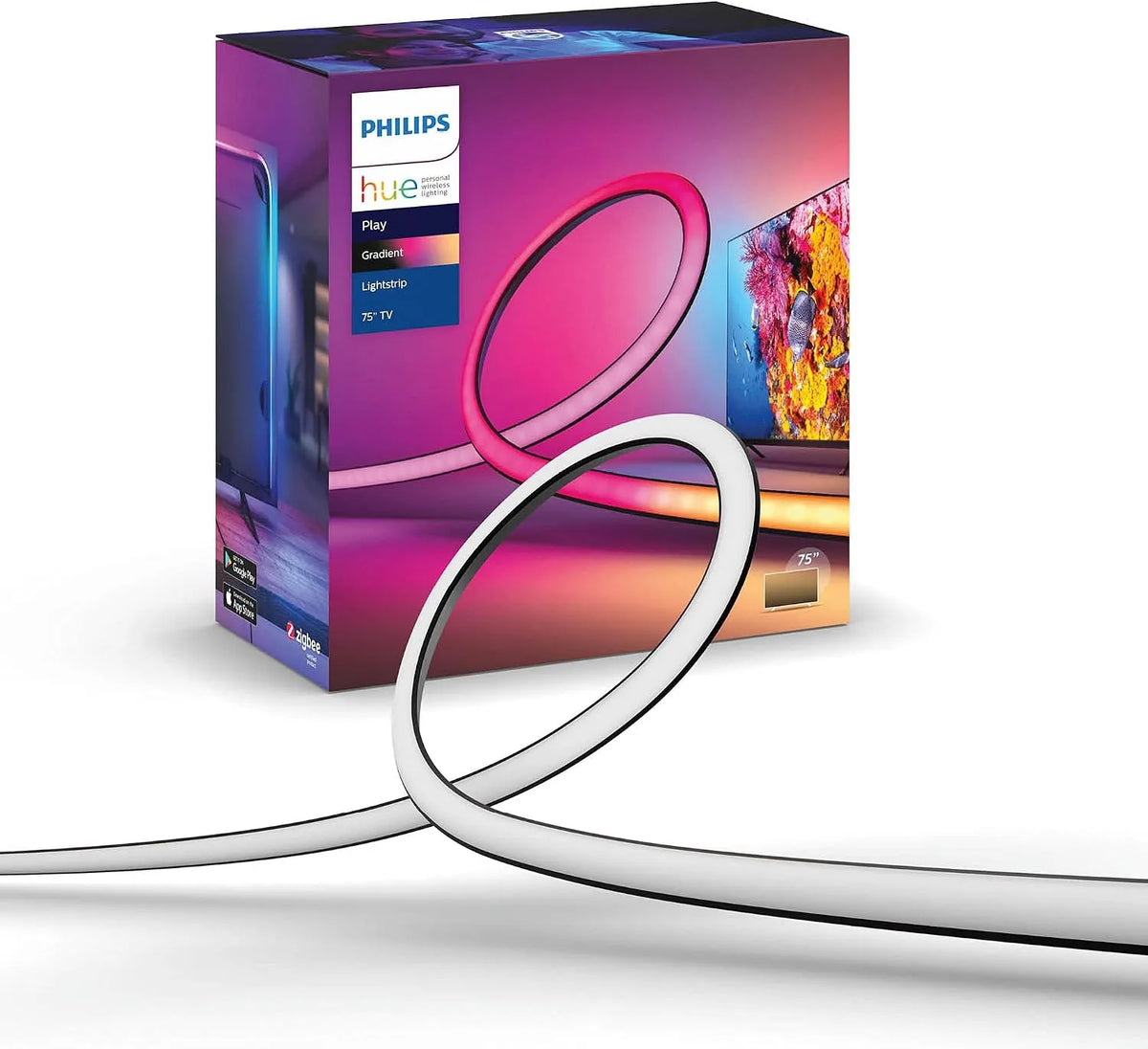 Philips, 75 inch, Bluetooth-connectiviteit, Hue Play Gradient Ledstrip, Lightstrip: Voor 75 inch TV, Wit en Gekleurd Licht