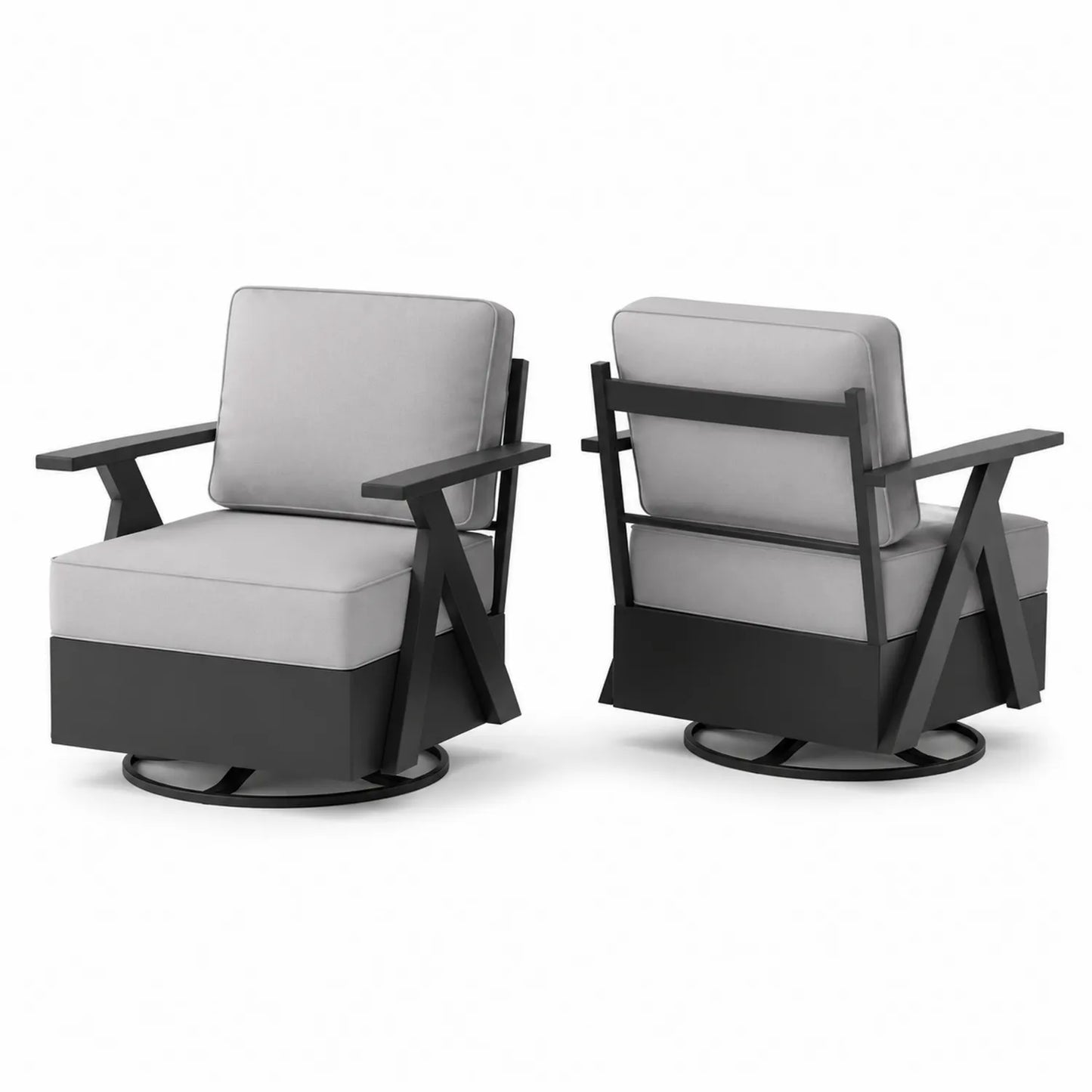 Sillas giratorias de exterior con cojines de poliéster y estructura de aluminio