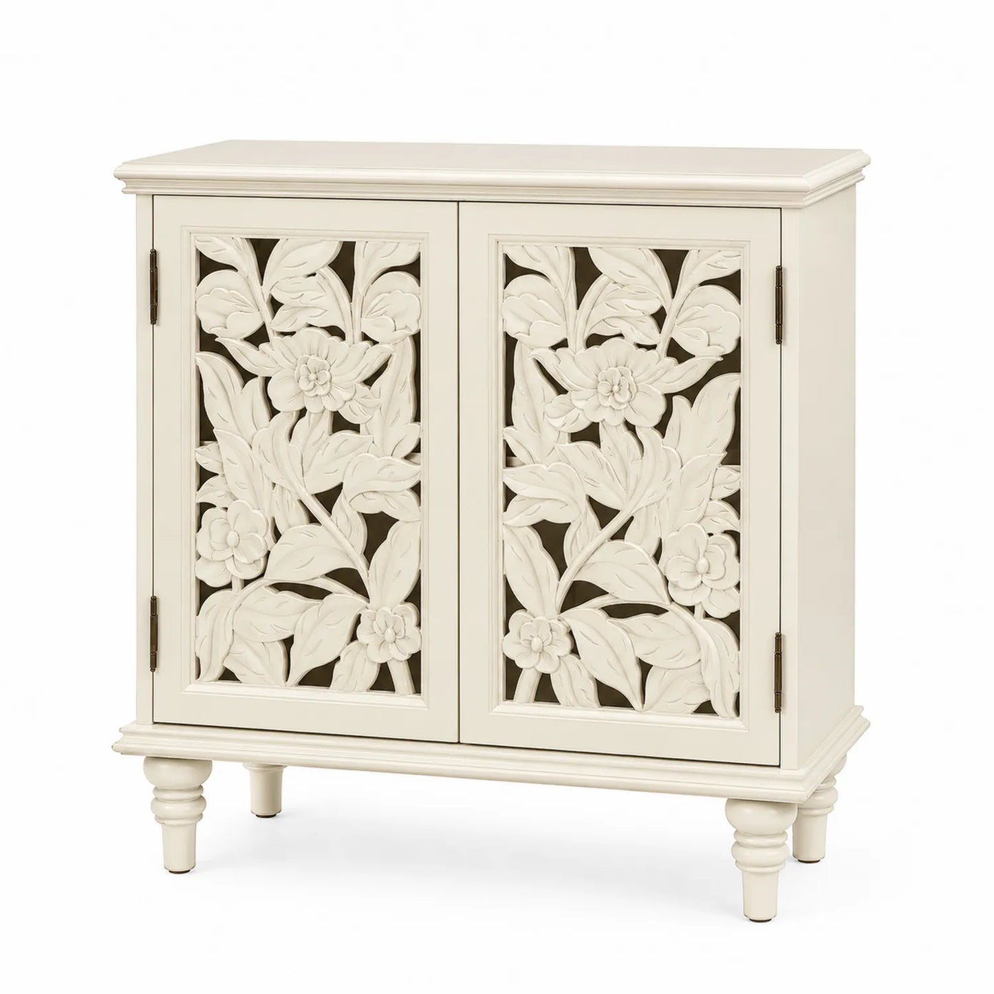Armario de Madera Tallada con Puertas Florales 76x34x91 cm
