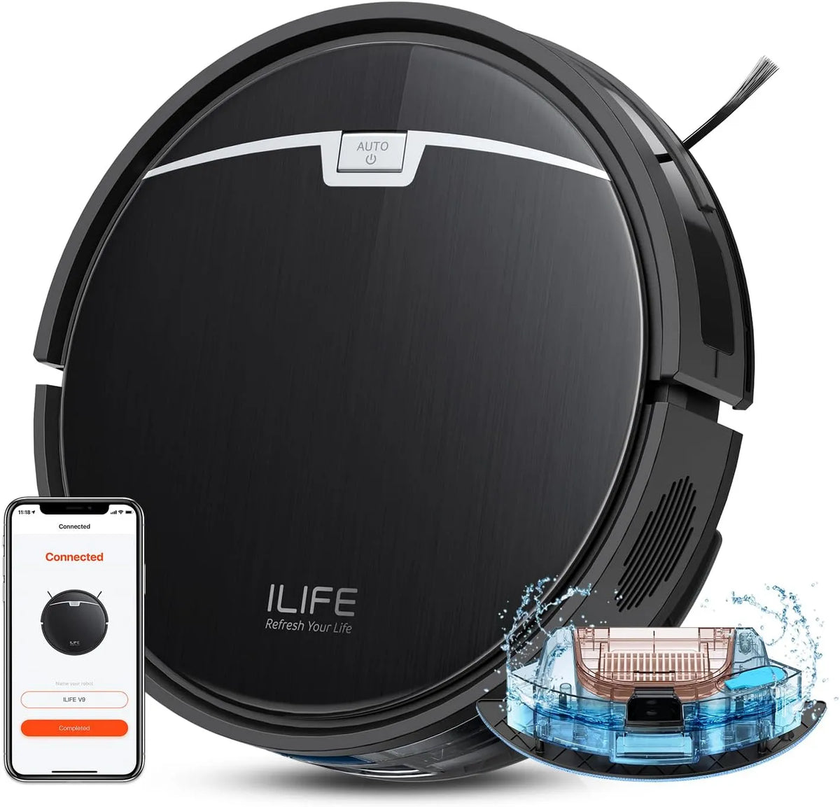 Robotstofzuiger, 3000 Pa, wifi-bediening, zuig- en dweilfunctie, slimme navigatie en kaartregistratie, ILIFE V9 en dweilcombinatie, voor dierenhaar
