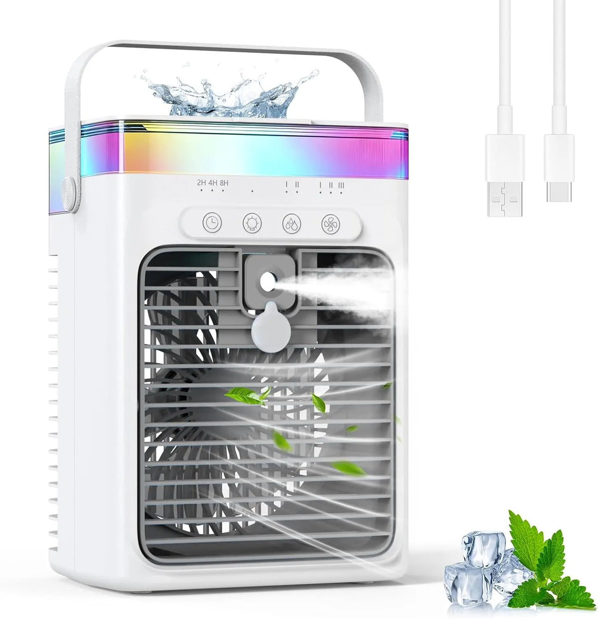 Airconditioner, 1000 ml, 3 snelheden, timer, Draagbare, 3-in-1 verdampingskoeler met 3 snelheden en 2 nevelmodi, 1000 ml mini-airconditioning