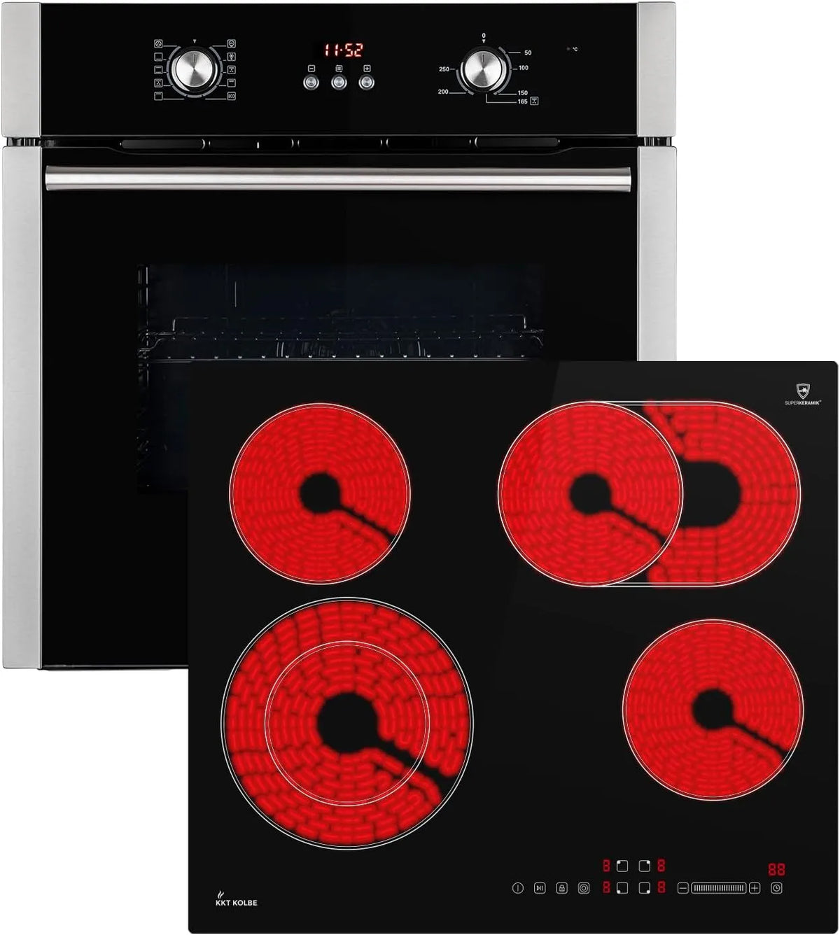BO8805SS CH5901RL elektrische oven, timer, automatische werking, 60cm Inbouw oven, 59cm Keramische kookplaat, Hete lucht