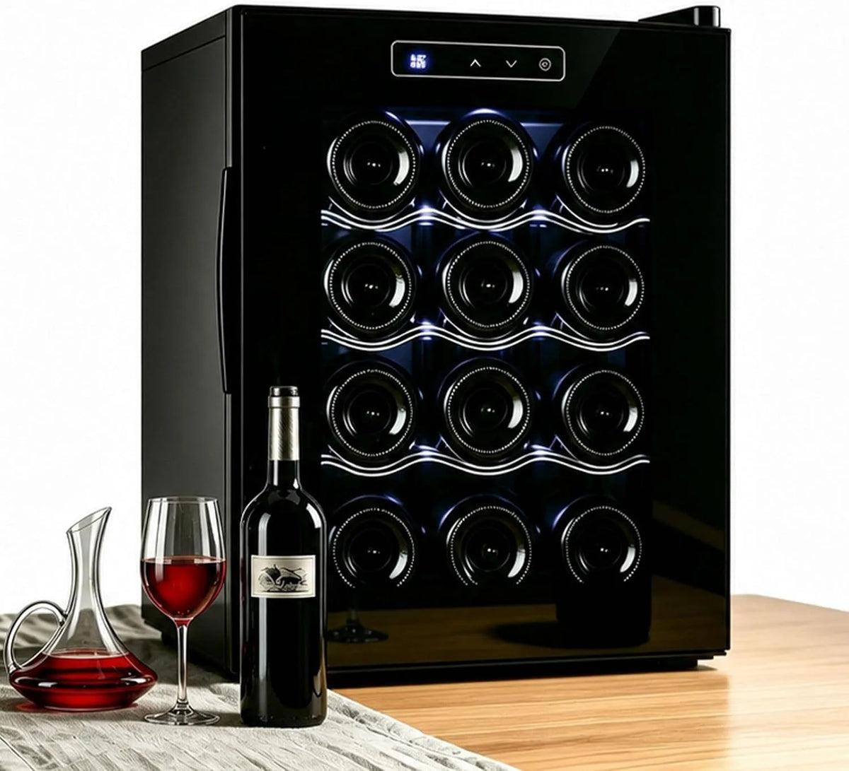 Wijnkoelkast, 12 flessen mini voor thuisbar met glazen deur, compact model All-MetalEdition