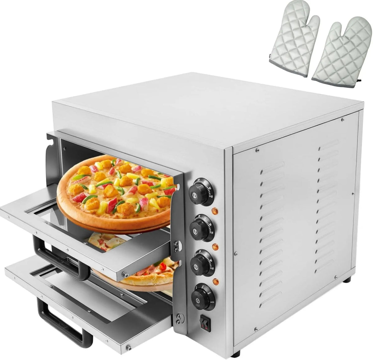 Pizzaoven, 3000 W, roestvrijstalen behuizing, 3000 W elektrische dubbellaagse pizzabakker, gastro pizza oven, commerciële