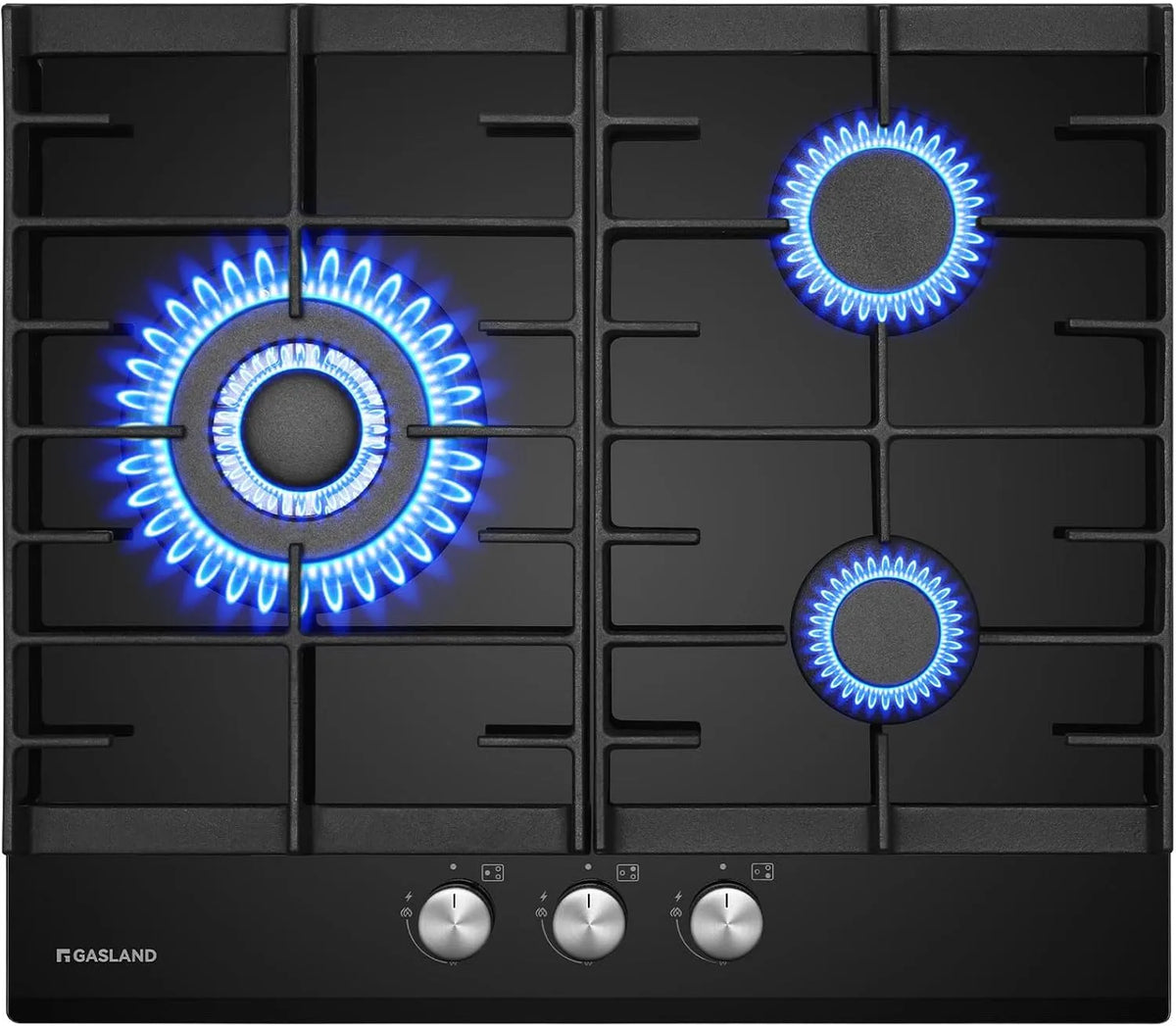 GH603BF gaskookplaat, 60 cm, GASLAND Chef Glazen met wokbrander 3 vlammen, gas-inbouw, 60 cm zwart glazen fornuis, 6200 watt