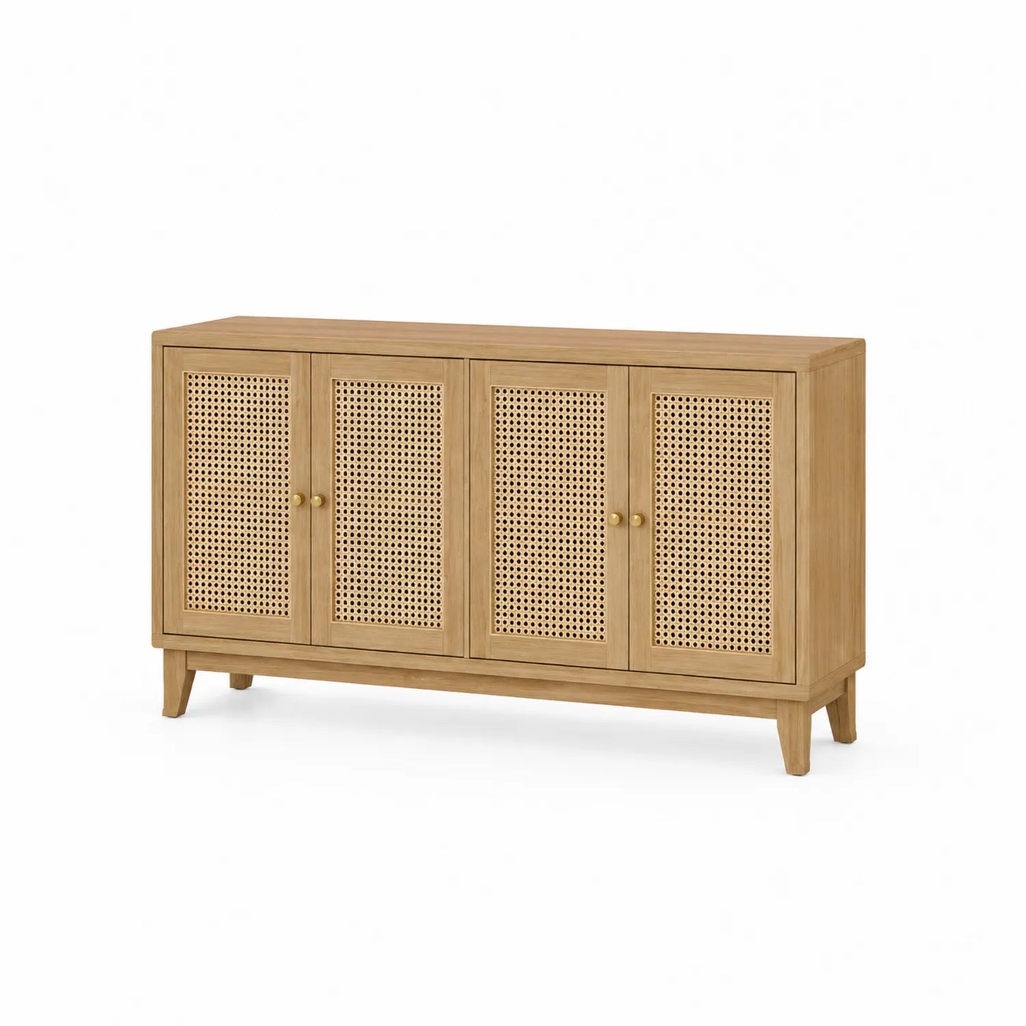 Aparador de Madera y Ratán con 4 Puertas 160x40x80 cm