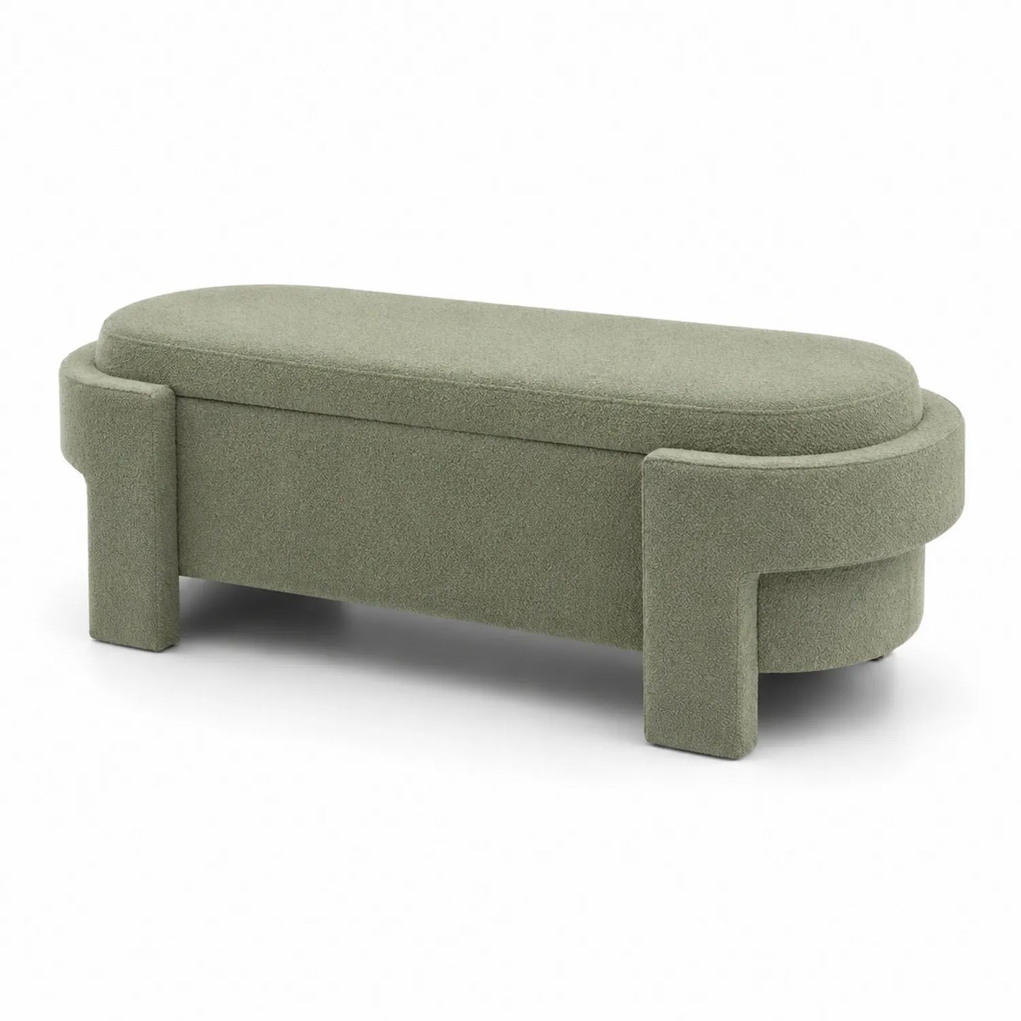 Banco tapizado en bouclé verde con estructura de madera 140x45x45 cm
