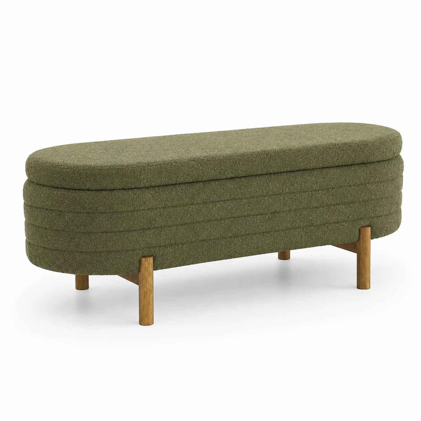 Banco tapizado verde de poliéster con patas de madera