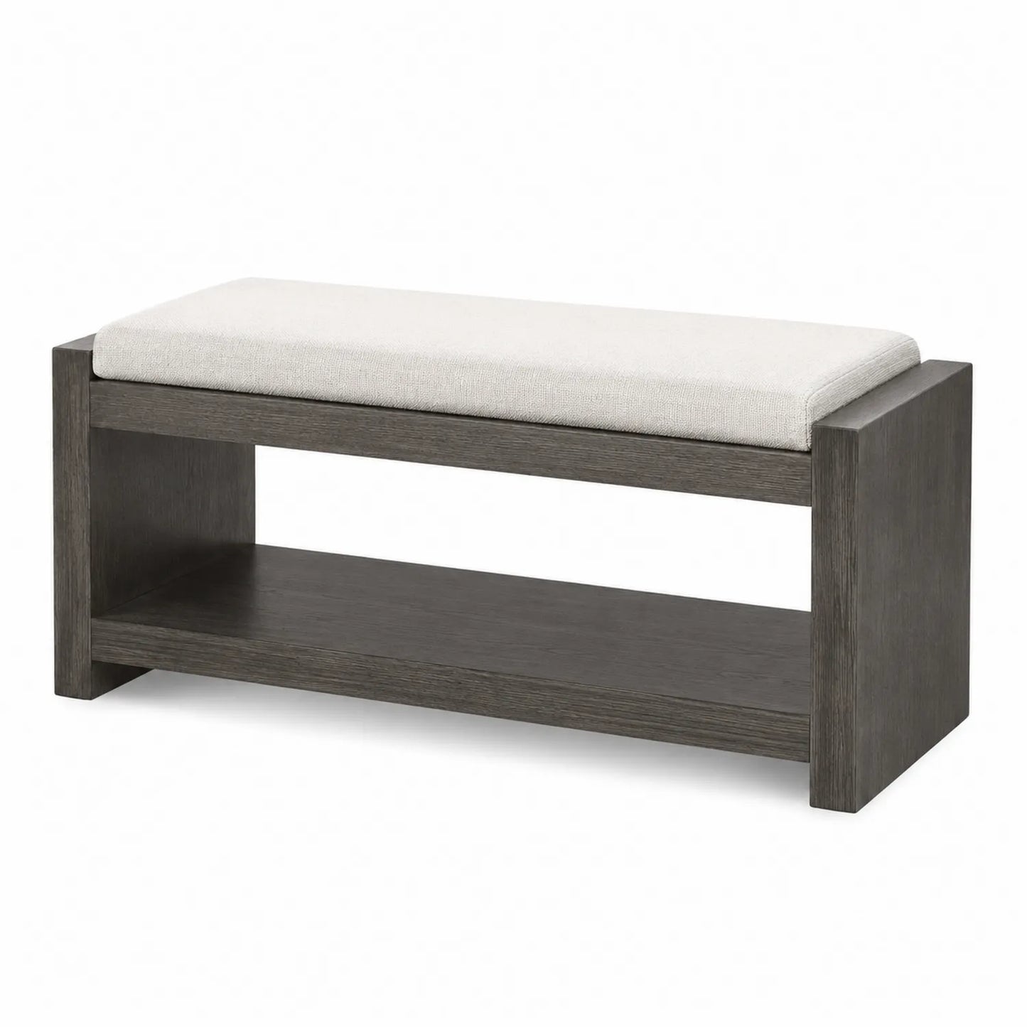 Banco de madera con cojín gris oscuro y beige 100x40x45 cm