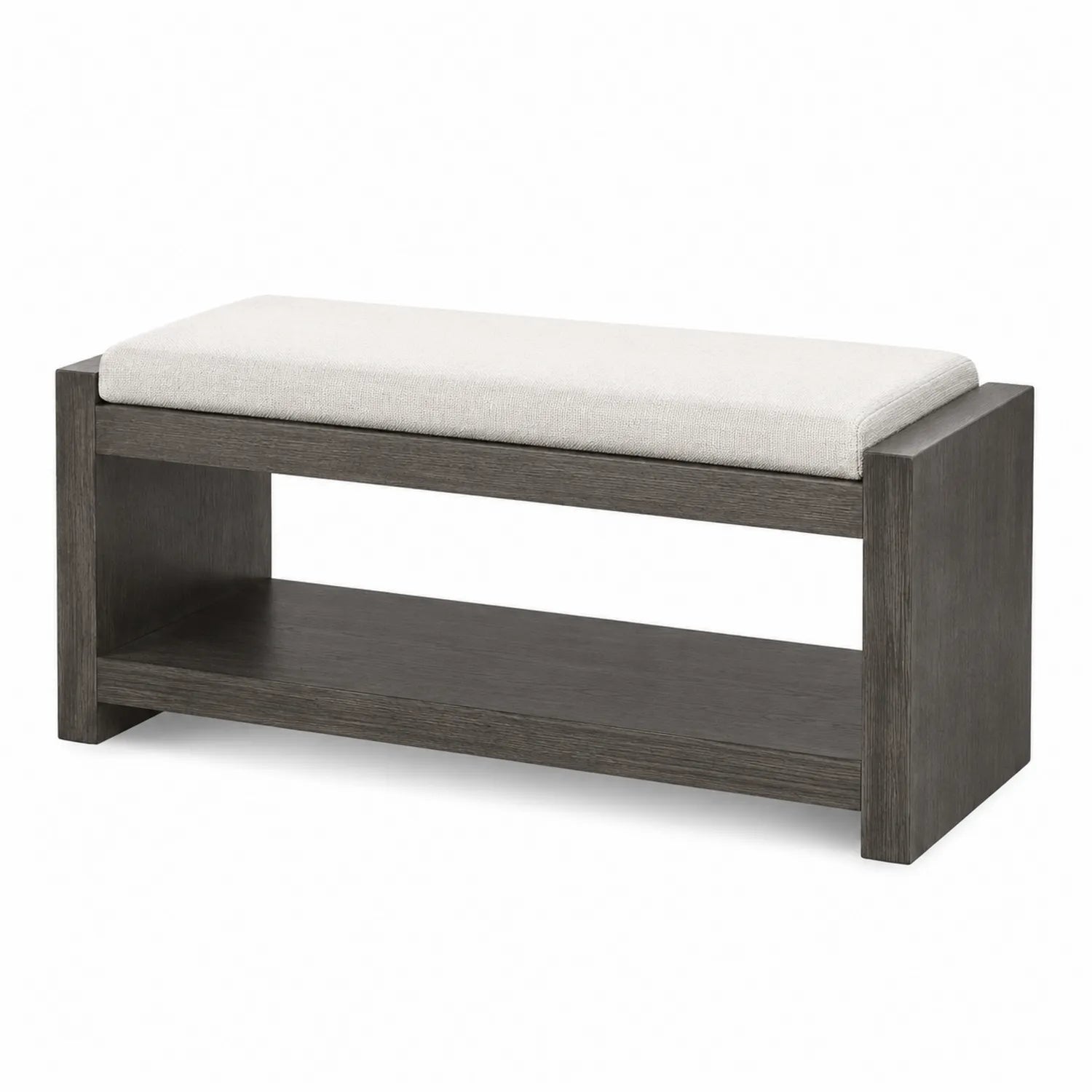 Banco de madera con cojín gris oscuro y beige 100x40x45 cm