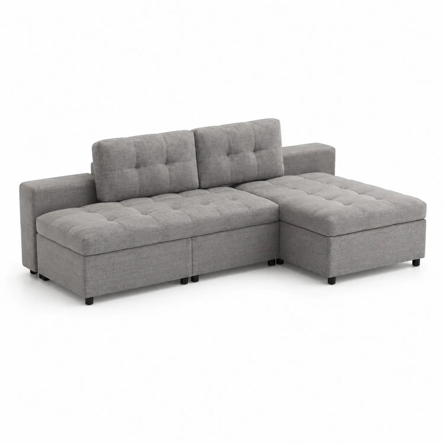 Sofá chaise longue en L tapizado en poliéster gris