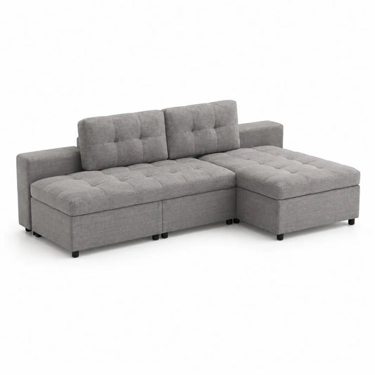 Sofá chaise longue en L tapizado en poliéster gris