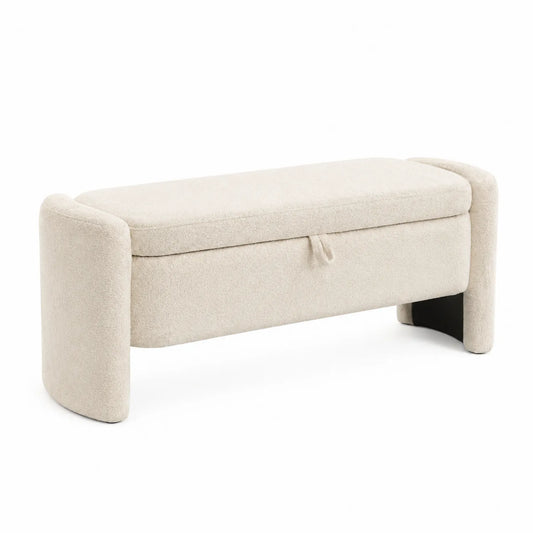 Banco de tela de poliéster beige con almacenamiento 100x40x45 cm
