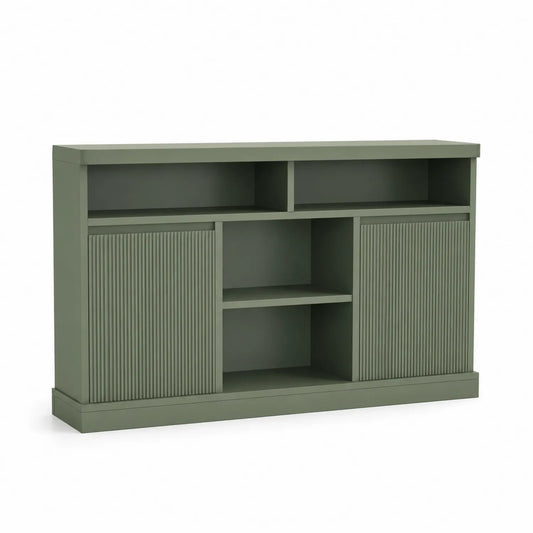 Aparador de madera con estantes y puertas correderas 120x35x80 cm