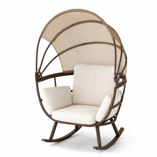 Mecedora de Exterior con Estructura de Metal y Cojines Beige