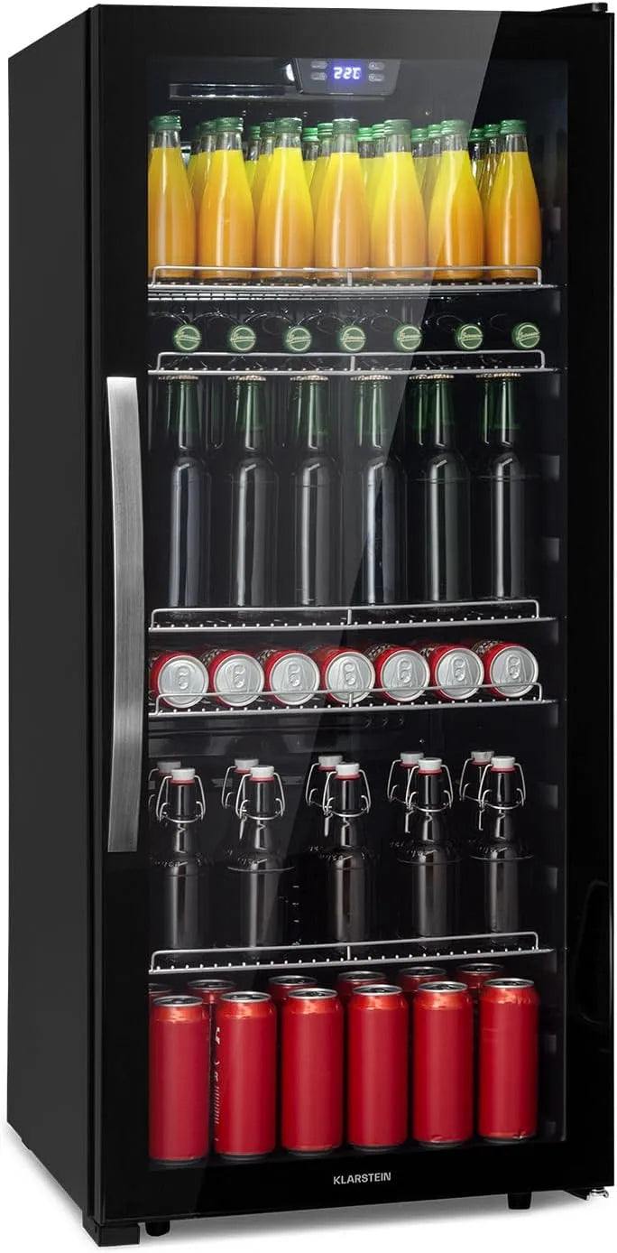 Klarstein minikoelkast, stille werking, Beersafe 242 liter mini-koelkast met glazen deur, afneembare metalen planken, koelbox voor bier en dranken