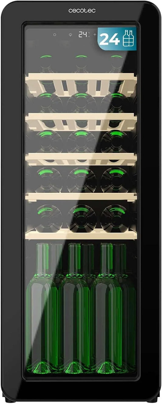 Cecotec, Wijnrek 24 flessen Retro Bolero Grandsommelier Origin 24 Hit Black Finish met LED Controle, Temp. 5-20oC, Houten planken