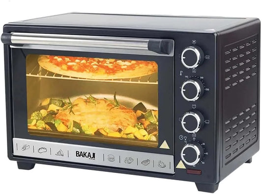 Elektrische oven, 2000 W, timer, Bakaji met ventilatie, inhoud 48 liter, vermogen 2000 W, temperatuur tot 230 graden, 4 functies met binnenlicht