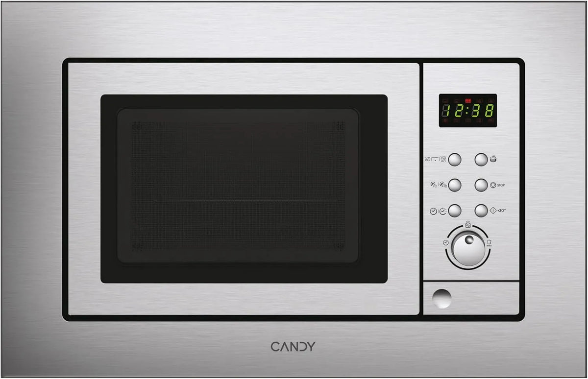 Candy MIC201EX W/1000 magnetron, 800 W, 24,5 cm, roestvrijstalen behuizing, automatische werking, Inbouw met grill, 8 automatische programma's