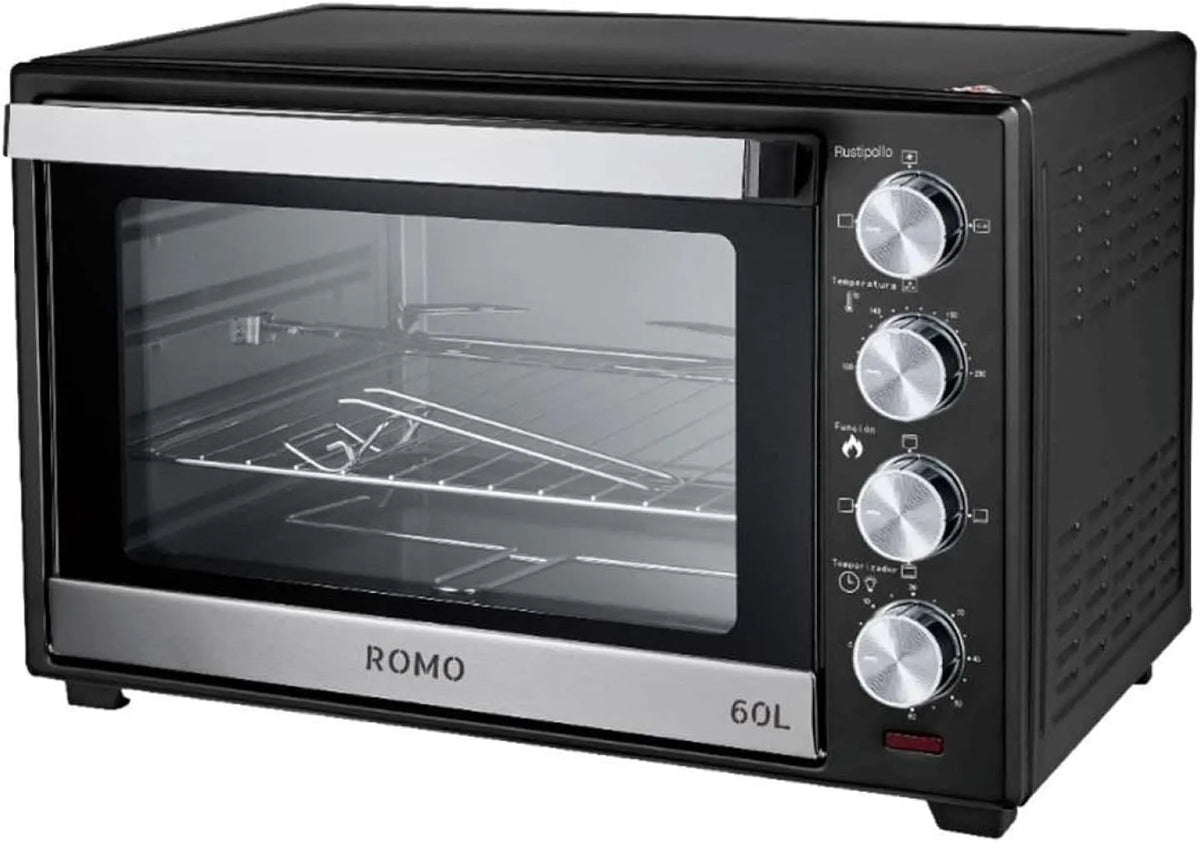 Elektrische oven, 2500 W, 60 min, 40 cm, roestvrijstalen behuizing, timer, timer met uitschakeling 60 min. roestvrij staal, 61 x 41 x 40 cm