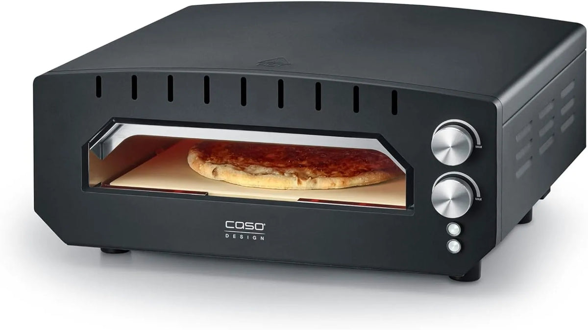 Caso pizzaoven, 33 cm, 33 x 33 cm, PizzaChef 400° Pizza oven, voor pizza, 400 °C hete steenoven, pizzasteen van cordieriet, roestvrijstalen binnenkant