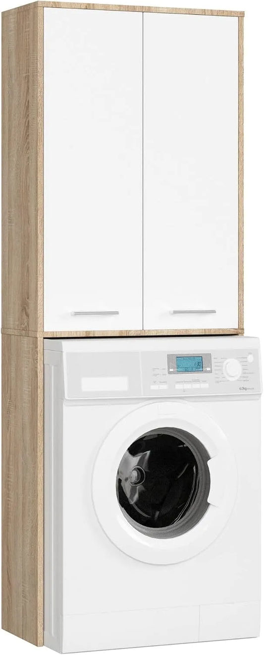 B64 H180 wasmachine-opbergrek, AKORD Wasmachinekasten FIN 180, Transformatiekast met opbergvak 2 deuren en 4 legplanken