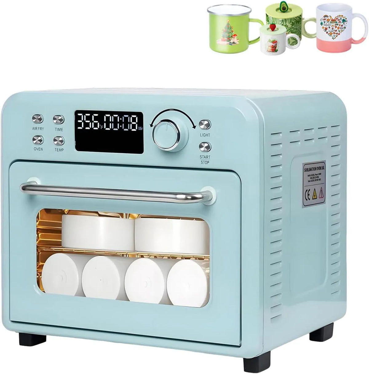Elektrische oven, digitaal display, heteluchtfunctie, Sublimatieoven met digitaal display, intuïtieve bediening, waterflessen en bulktransfers 16L