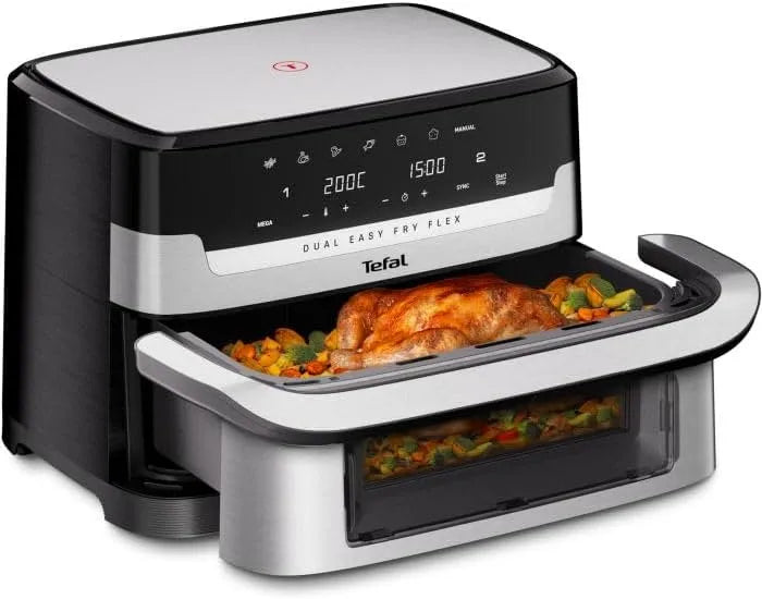 Tefal airfryer, 2700 W, 7 programma's, heteluchtfunctie, Dual Easy Fry Flex heteluchtfriteuse, met 2 kamers en GiantZone, FlexCook-scheidingswand