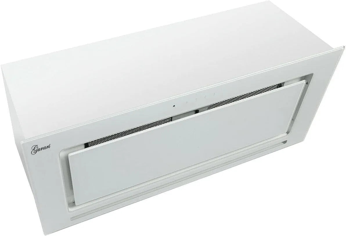 Afzuigkap, 1000m3/h, 3 niveaus, Gurari 217 PRIME plafond 70cm wit, inbouw, frame en frontpaneel in wit glas, recirculatie