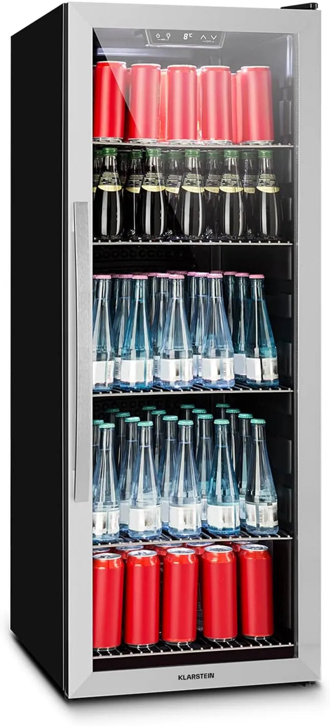 Klarstein koelkast, 171 L, stille werking, Beersafe 171 L Dranken met Glazen Deur, Zwart/Zilver, uitneembare metalen platen, voor bier