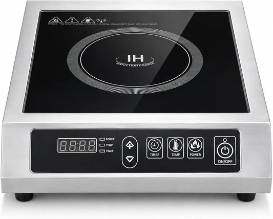 Commerciële inductie, 3500 W, 11,81 inch, roestvrijstalen behuizing, roestvrij staal, voor pannen met platte bodem, 4,72-11,81 inch diameter