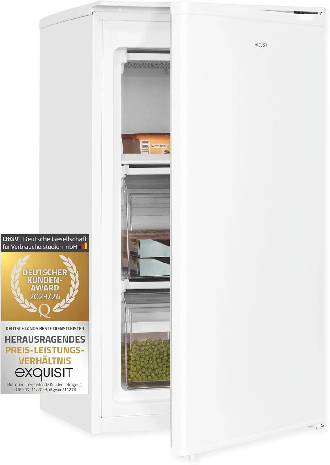 Exquisit GS111-041E vriezer, omkeerbare deur, Vrieskast wit, netto inhoud: 60 L, verwisselbare deuraanslag, staand apparaat