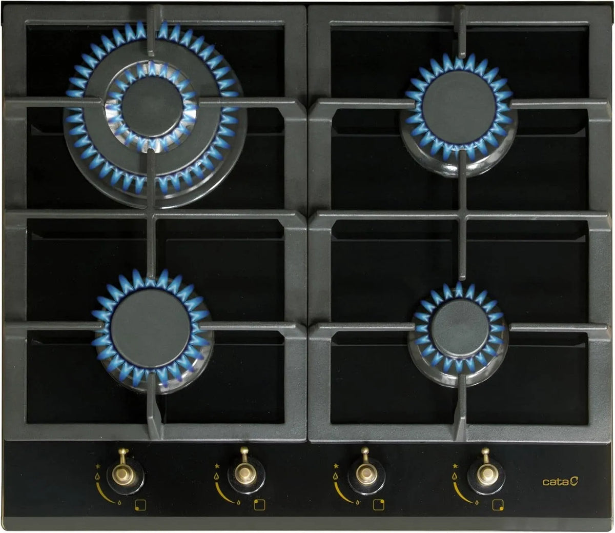 RCI 631 BK gaskookplaat, 58 cm, Glazen Gasplaat, Rustieke Serie, Inclusief Butaan Gas Injectoren, Zwart Glas Afwerking