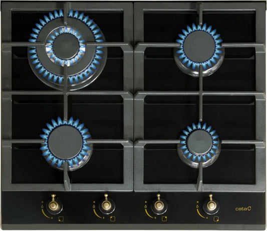 RCI 631 BK gaskookplaat, 58 cm, Glazen Gasplaat, Rustieke Serie, Inclusief Butaan Gas Injectoren, Zwart Glas Afwerking