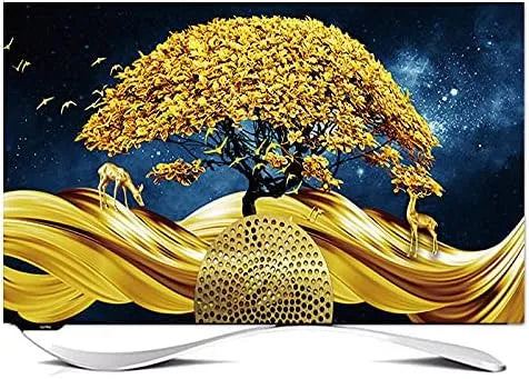 Outdoor Tv Cover 32 '- 85' inch Decoratieve kap Cover voor Screen TV PC Landschap Maan Boom Boot Tv Stofkap, Kleur: Donker Khaki