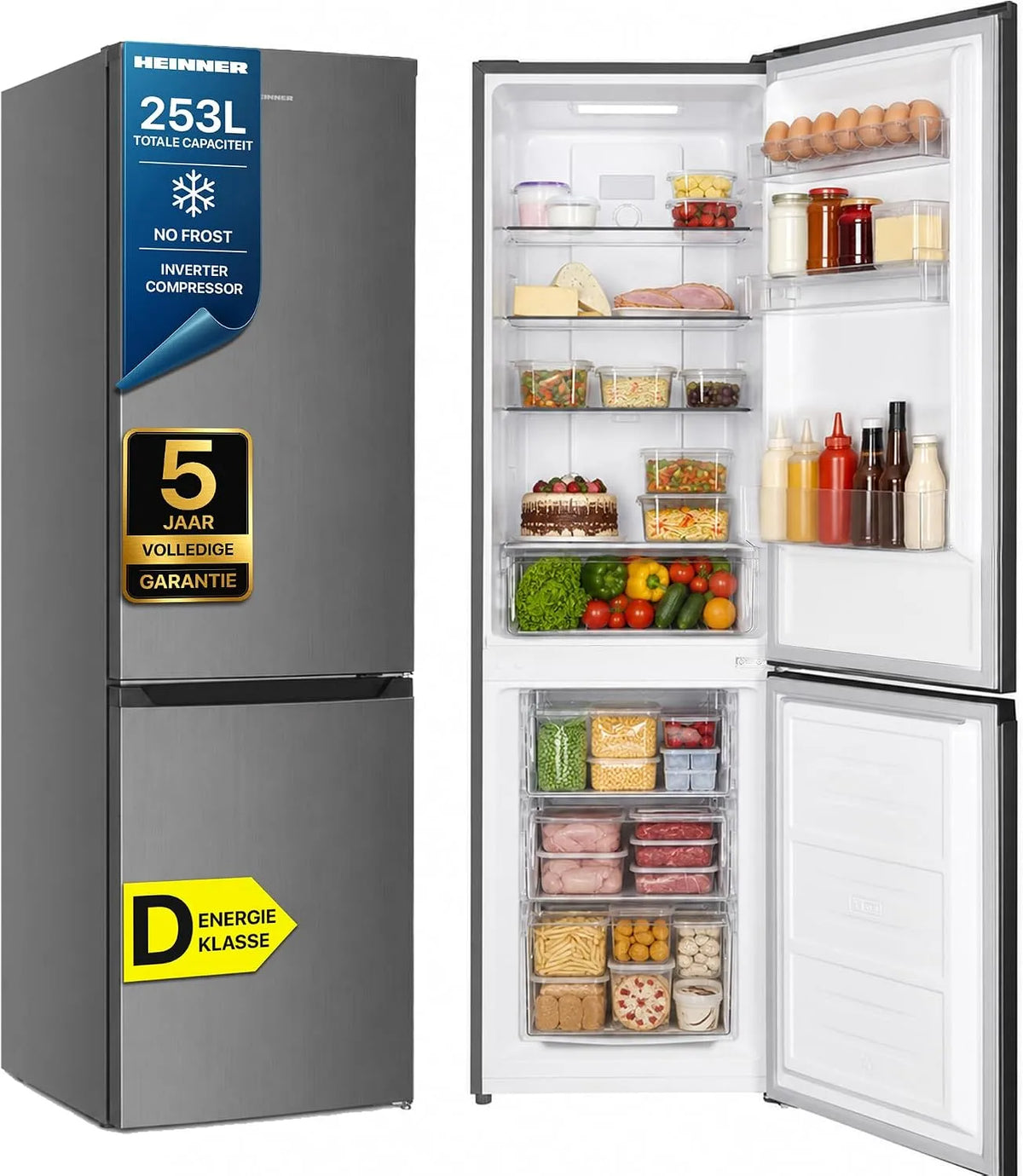 HCNF-HM253INVXD koel-vriescombinatie, 253 l, 182 l, 181 cm, No Frost-technologie, invertermotor, 182 l koelgedeelte + 71 l vriesgedeelte