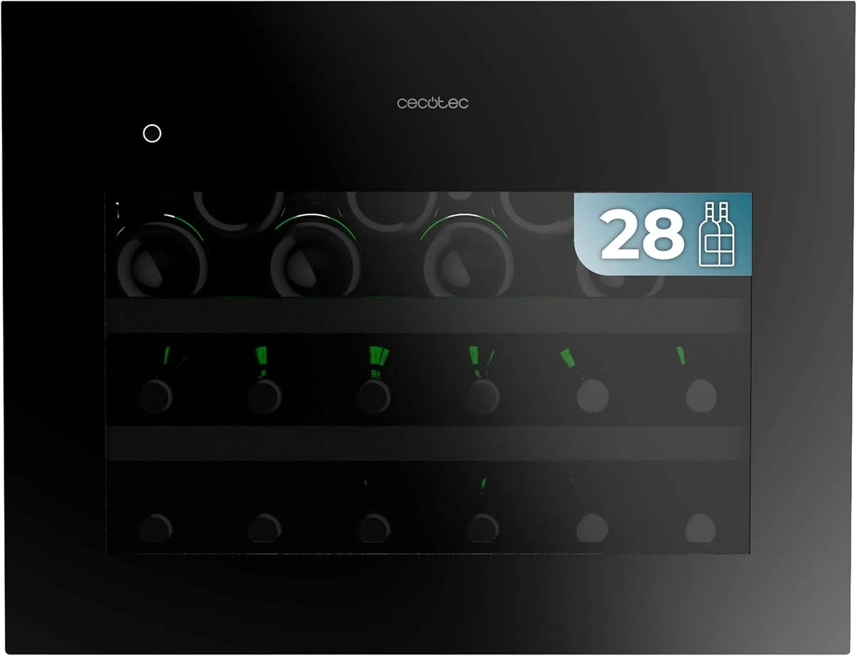 Cecotec BI 28000 wijnkoelkast, 60 cm, 45 x 60 cm, Bolero GrandSommelier Touch Matt Black Compressor, voor 28 flessen, 5-20 graden instelbaar