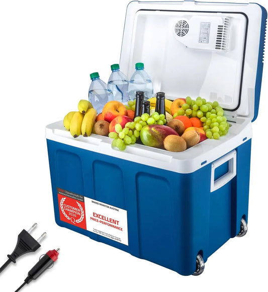 Koelbox, TZS First Austria, 45L elektrisch 12V 230V aansluiting voor auto & stekkerdoos, Thermo-elektrische Cool Box koelt & warmt, Voor kamperen