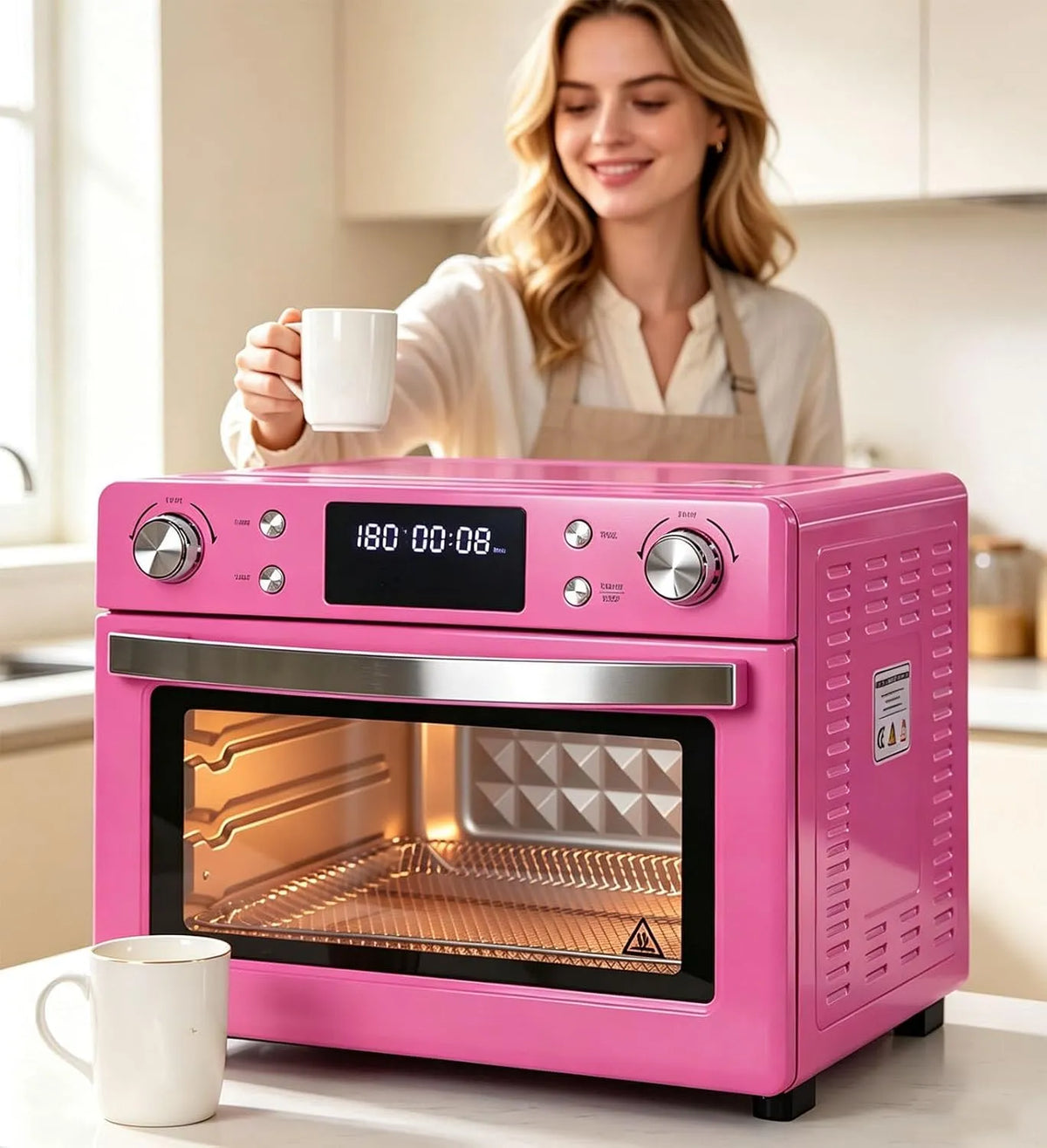 Elektrische oven, 1700W, digitaal display, heteluchtfunctie, Sublimatieoven 1700W, flessen en borden Pink