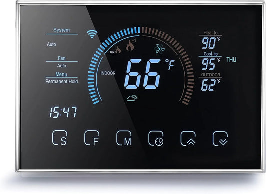 Thermostaat, wifi-bediening, spraakbediening, 24V Slimme voor warmtepomp, wifi-programmeer geschikt voor lucht- en grondenergie